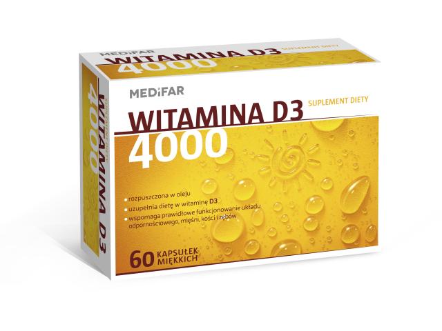 Witamina D3 4000 interakcje ulotka kapsułki dojelitowe miękkie - 60 kaps.