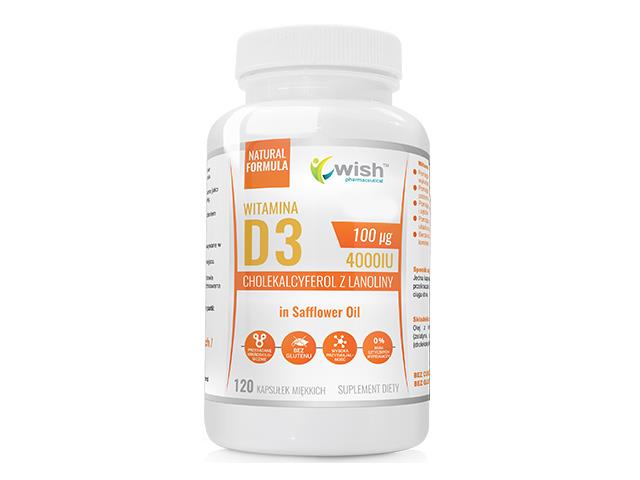 Witamina D3 4000IU 100mcg Cholekalcyferol z Lanoliny in Sufflower Oil interakcje ulotka kapsułki miękkie  120 kaps.