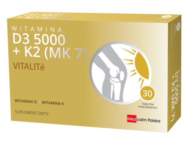 Witamina D3 5000 + K2 (Mk 7) Vitalite interakcje ulotka tabletki powlekane  30 tabl. | 1 blist.po 30 szt.