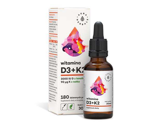 Witamina D3 + K2 MK7 (2000 Iu D3 + 90 mcg K2 MK7) interakcje ulotka krople - 30 ml