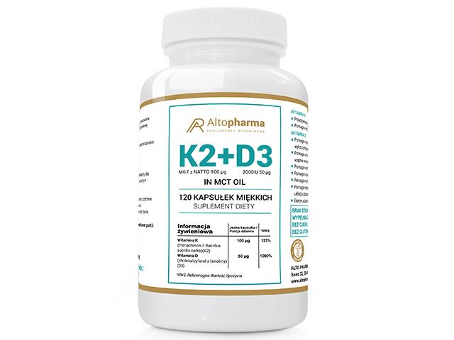 Witamina K2 100mcg + D3 50mcg 2000IU in oil MCT interakcje ulotka kapsułki miękkie - 120 kaps.