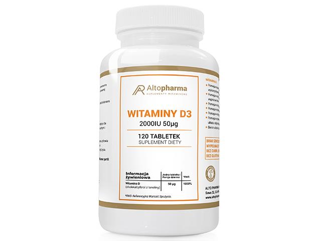 Witaminy D3 2000 IU 50 mcg interakcje ulotka tabletki  120 tabl.