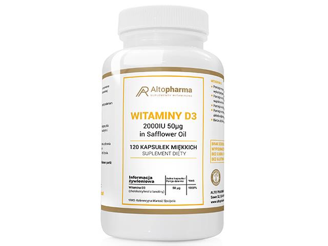 Witaminy D3 2000IU 50mcg in Safflower oil interakcje ulotka kapsułki miękkie  120 kaps.