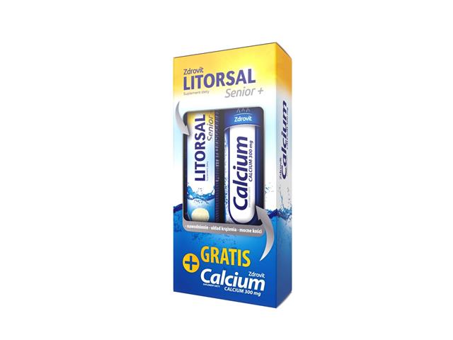Zdrovit Litorsal Senior+ + Zdrovit Calcium 300 mg interakcje ulotka tabletki musujące  24 tabl. | (+ 20 tabl. gratis)