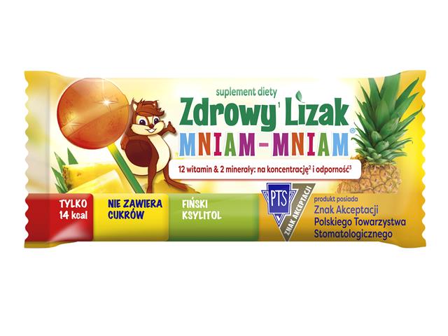 Zdrowy Lizak Mniam-Mniam 12 witamin i 2 minerały smak ananasowy interakcje ulotka lizaki  1 szt. (6 g)