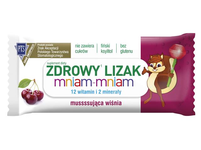 Zdrowy Lizak Mniam-Mniam 12 witamin i 2 minerały smak wiśniowy interakcje ulotka   1 szt.