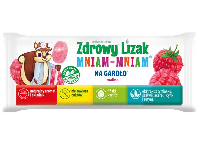 Zdrowy Lizak Mniam-Mniam na gardło o smaku malinowym interakcje ulotka lizaki  6 g