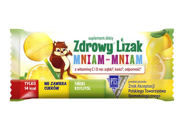 Zdrowy Lizak Mniam-Mniam odporność na ząbki, kości cytrynowy z witaminą C i D interakcje ulotka   1 szt.