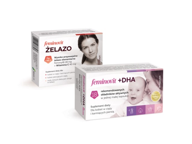 ZESTAW Feminovit+DHA plus Feminovit Żelazo interakcje ulotka tabletki powlekane - 30 tabl. + 30 kaps.