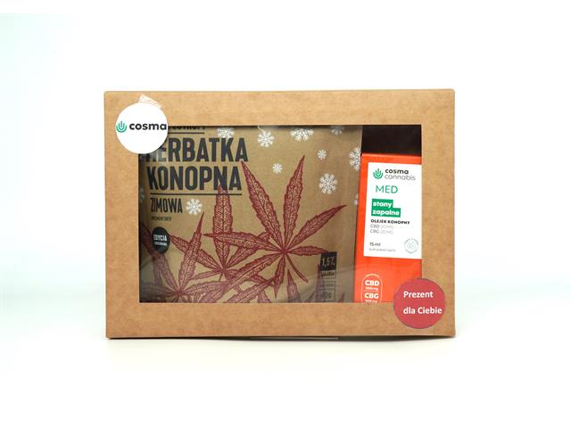 Zestaw prezentowy Cosma Cannabis Stany Zapalne MED + Full Spectrum Herbatka konopna Zimowa interakcje ulotka zestaw - 15 ml + 40 g