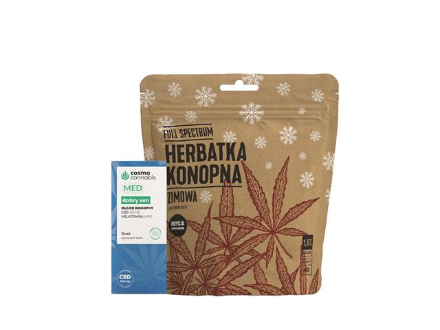 Zestaw prezentowy Herbatka konopna Zimowa + Cosma Cannabis Dobry sen MED interakcje ulotka zestaw - 40 g + 15 ml
