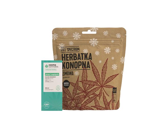 Zestaw prezentowy Herbatka konopna Zimowa + Cosma Cannabis Natural Herbs Stres i Napięcie interakcje ulotka zestaw - 40 g + 30 ml