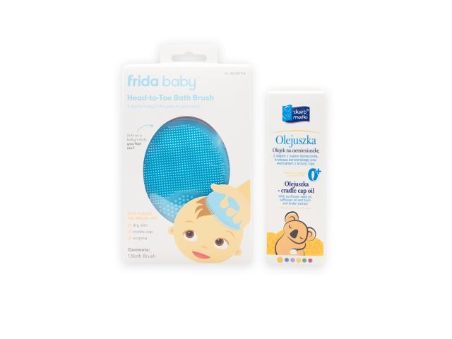Zestaw Skarb Matki Olejuszka na ciemieniuszkę + Frida Baby DermaFrida Solo Myjka silikonowa interakcje ulotka zestaw - 30 ml + 1 szt.