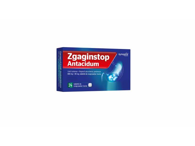 Zgaginstop Antacidum interakcje ulotka tabletki do rozgryzania i żucia 680mg+80mg 24 tabl.