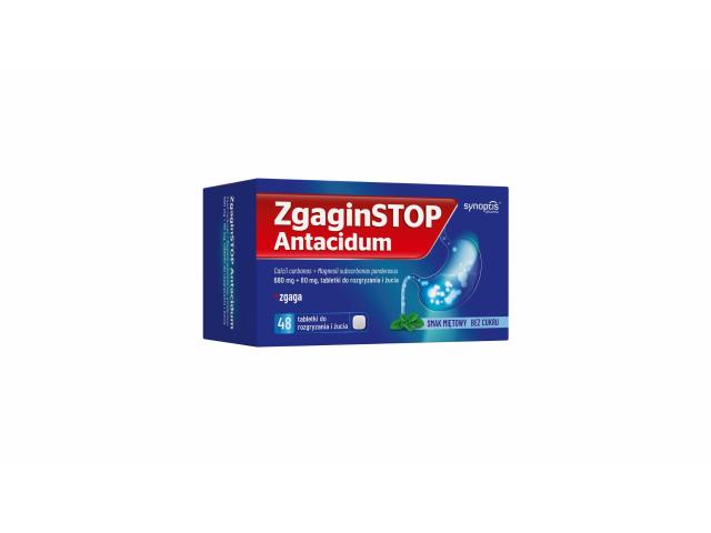 Zgaginstop Antacidum interakcje ulotka tabletki do rozgryzania i żucia 680mg+80mg 48 tabl.