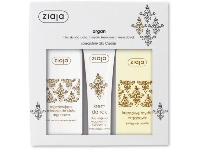 Ziaja Argan Zestaw świąteczny Mleczko do ciała + Kremowe mydło + Krem do rąk interakcje ulotka zestaw  400 ml (+ 500 ml + 100 ml)