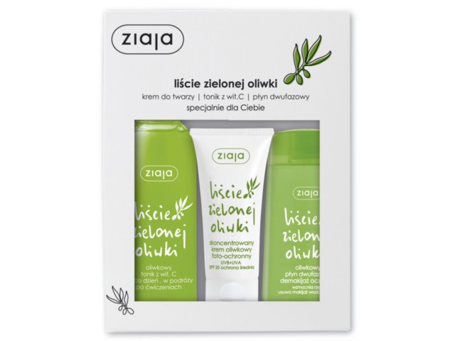 Ziaja Liście Oliwki Zestaw świąteczny skoncentrowany krem spf20+tonik z witC+dwufazowy płyn interakcje ulotka zestaw  50 ml | + 150 ml + 200 ml