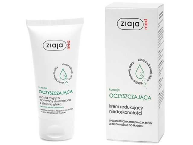Ziaja Med Antybakteryjna Zestaw Krem redukujący trądzik + pasta myjąca do twarzy złuszczająca interakcje ulotka zestaw  50 ml + 75 ml