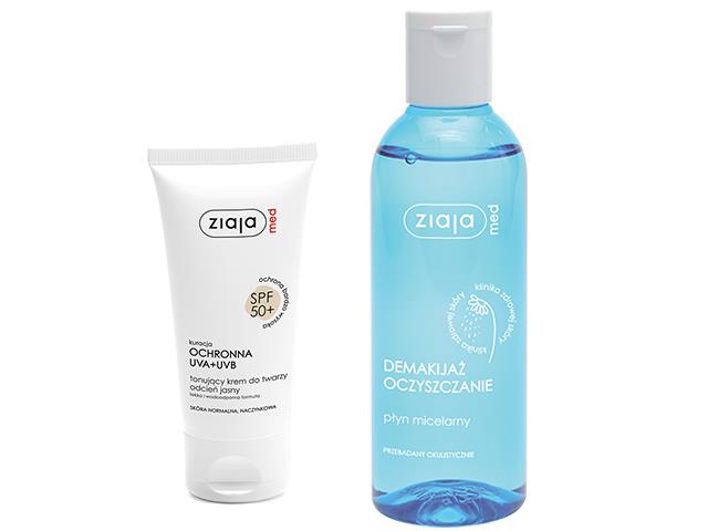 ZIAJA PR 2w1 MED SPF 50+ Krem tonujący odcień jasny +Płyn Micelarny interakcje ulotka zestaw  50 ml + 200 ml