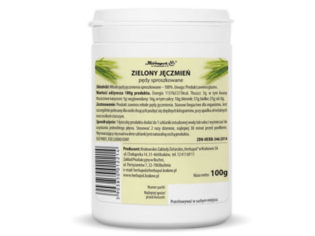 Zielony Jęczmień Pędy Sproszkowane interakcje ulotka zioła sypkie - 100 g