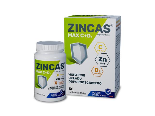 Zincas Max C + D3 interakcje ulotka tabletki  50 tabl.